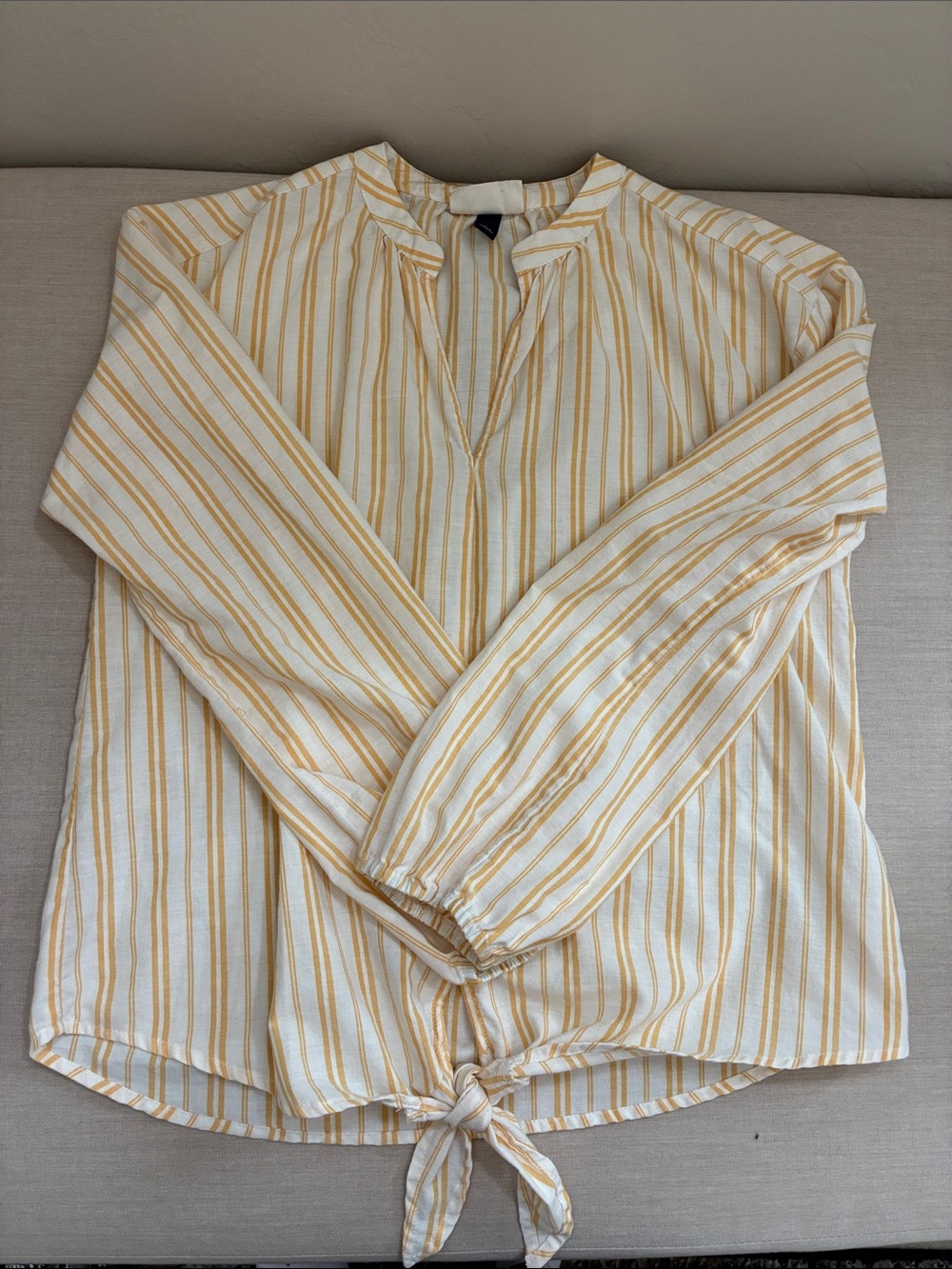 Universal Thread Yellow and White Striped Tie-Front Blouse